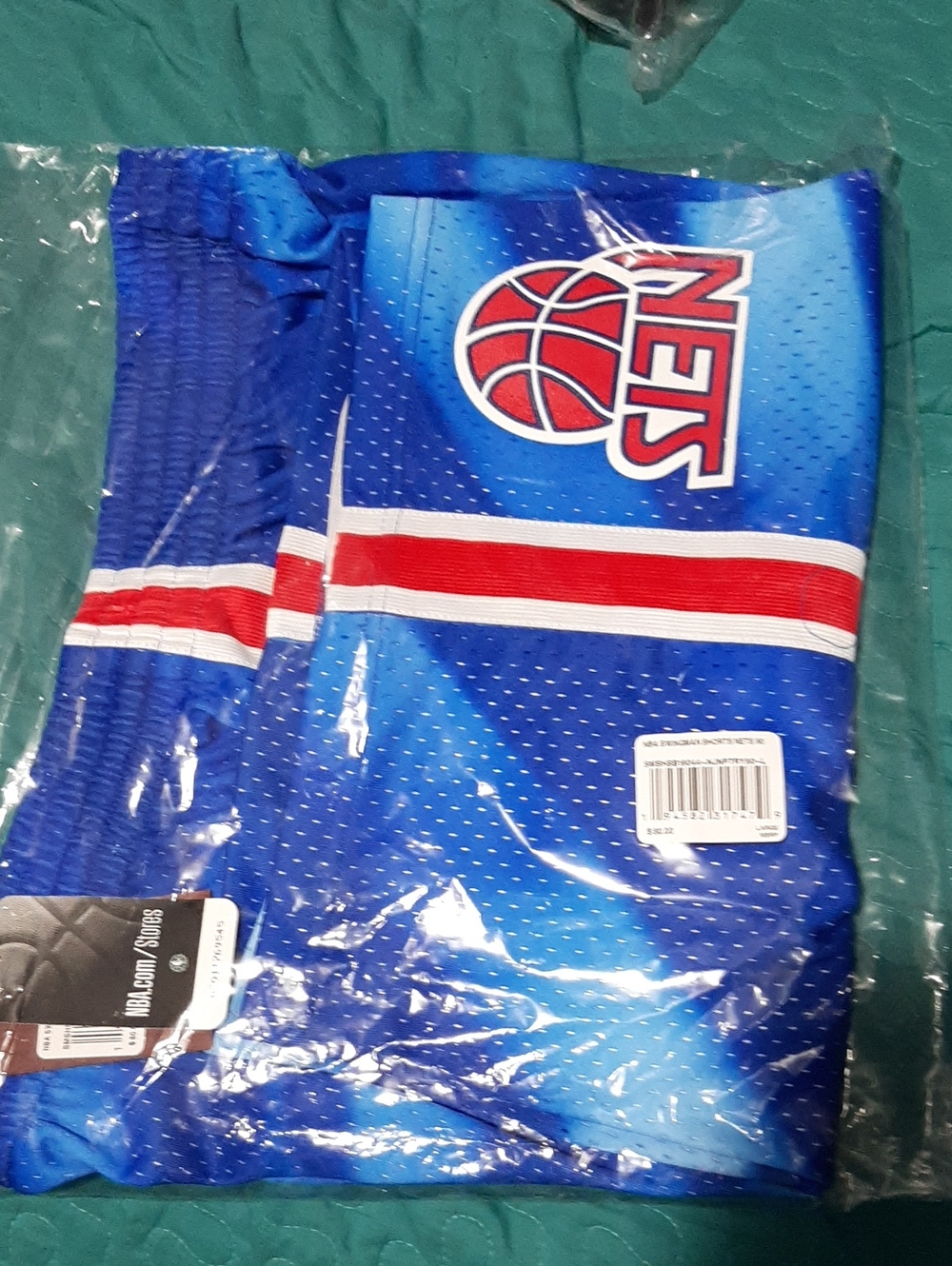 Mitchell & Ness NBA Nets Royal Blue Shorts with Red and White Stripes